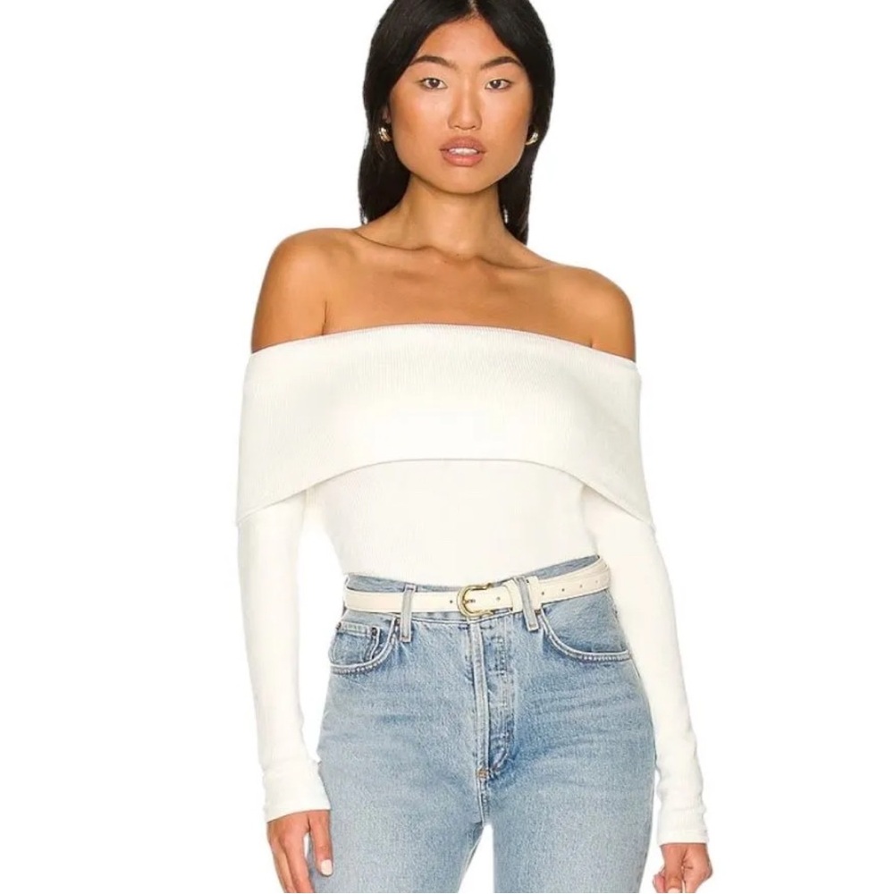 Enza Costa sweater knit off shoulder top (winter white) • SIZE: M MSRP $198•